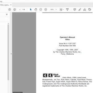 Ditch Witch 100sx Operator's Manual 054-406 PDF