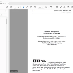 Ditch Witch 750/752 Sekotājs Operatora rokasgrāmata 053-1308 PDF