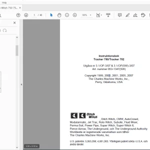 Ditch Witch 750/752 Tracker Instruktionsbok 053-1347 (SW) PDF