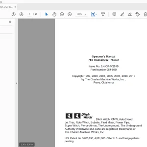 Ditch Witch 750 Tracker/752 Tracker Operator's Manual 054-080 PDF