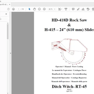 Ditch Witch RT-45 HD-418D & H-415-24 Operator’s Manual/Parts Manual PDF