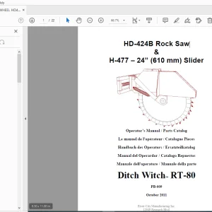 Ditch Witch RT-80 HD-424B & H-477 – 24” Operator’s Manual/Parts Manual