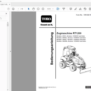 Toro Zugmaschine RT1200 Bedienungsanleitung 315000001 and up PDF
