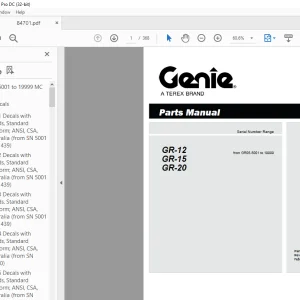 Genie GR-12 GR-15 GR-20 Parts Manual 84701 PDF
