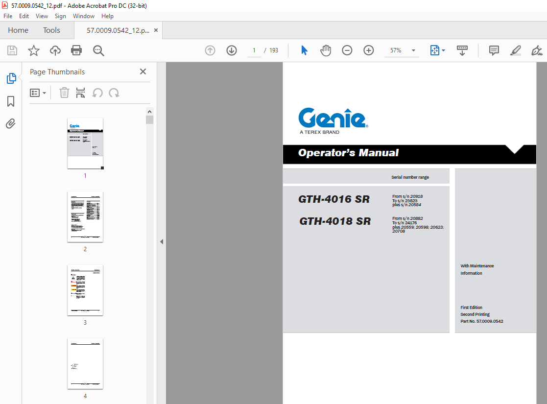 Genie Gth 4016 Sr Gth 4018 Sr Operators Manual Pdf Heydownloads Manual Downloads 1578