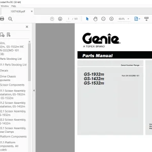 Genie Lift Truck GS-1932m GS-1432m GS-1532m Parts Manual 1307438GT
