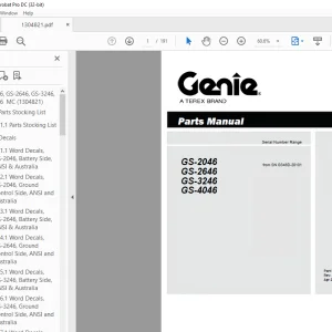 Genie Lift Truck GS-2046 GS-2646 GS-3246 GS-4046 Parts Manual 1304821GT