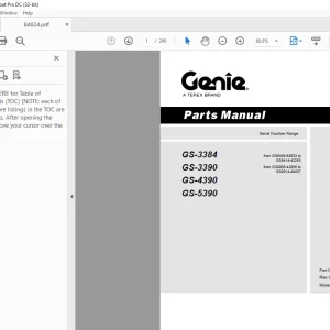 Genie Lift Truck GS-3384 GS-3390 GS-4390 GS-5390 Parts Manual 84824