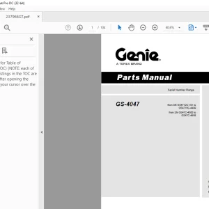 Genie Lift Truck GS-4047 Parts Manual 237966GT