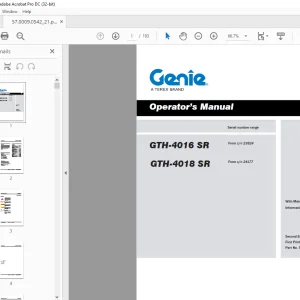 Genie Lift Truck GTH-4016 SR GTH-4018 SR Operator's Manual PDF