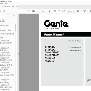 Genie S-40 XC S-45 XC S-40 TRAX S-45 TRAX S-40 HF S-45 HF Parts Manual PDF