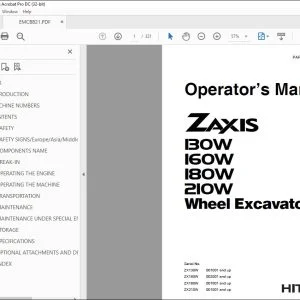 Hitachi 130W 160W 180W 210W Wheel Excavator Operator's Manual PDF