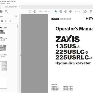 Hitachi 135US-3 225USLC-3 225USRLC-3 Excavator Operator's Manual PDF