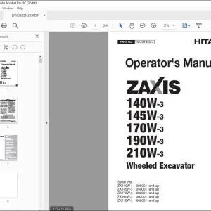 Hitachi 140W-3 145W-3 170W-3 190W-3 210W-3 Excavator Operator's Manual PDF