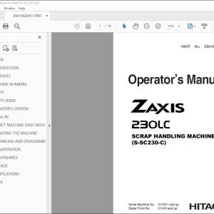 Hitachi 230LC Scrap Handling Machine Operator's Manual - PDF DOWNLOAD