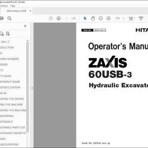 Hitachi 60USB-3 Hydraulic Excavator Operator's Manual - PDF DOWNLOAD