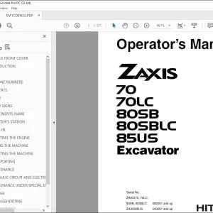 Hitachi 70 70LC 80SB 80SBLC 85US Excavator Operator's Manual PDF