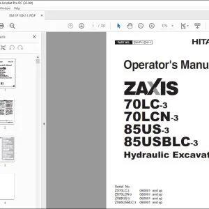 Hitachi 70LC-3 70LCN-3 85US-3 85USBLC-3 Excavator Operator's Manual PDF
