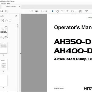 Hitachi AH350-D AH400-D Articulated Dump Truck Operator's Manual PDF