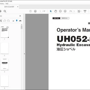 Hitachi UH052-M Hydraulic Excavator Operator's Manual - PDF DOWNLOAD