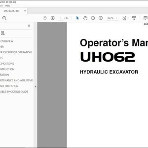 Hitachi UH062 Hydraulic Excavator Operator's Manual - PDF DOWNLOAD