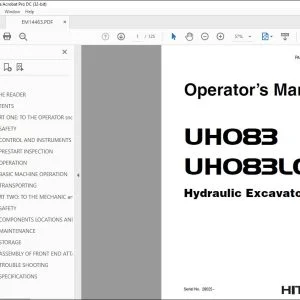 Hitachi UH083 UH083LC Hydraulic Excavator Operator's Manual PDF