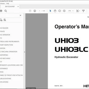 Hitachi UH103 UH103LC Hydraulic Excavator Operator's Manual PDF