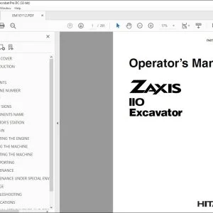 Hitachi ZAXIS 110 Excavator Operator's Manual - PDF DOWNLOAD