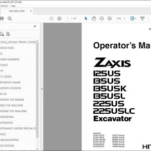 Hitachi ZAXIS 125US 135US 135USK 135USL 225US 225USLC Operator's Manual PDF
