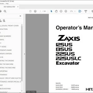 Hitachi ZAXIS 125US 135US 225US 225USLC Excavator Operator's Manual PDF