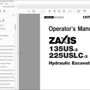 Hitachi ZAXIS 135US-3 225USLC-3 Excavator Operator's Manual PDF