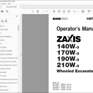 Hitachi ZAXIS 140W-3 170W-3 190W-3 210W-3 Excavator Operator's Manual PDF