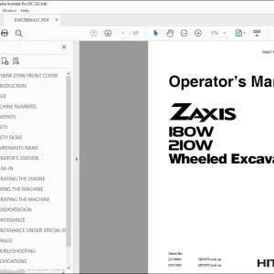 Hitachi ZAXIS 180W 210W Scrap Wheel Excavator Operator's Manual PDF