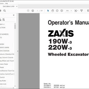Hitachi ZAXIS 190W-3 220W-3 Wheeled Excavator Operator's Manual PDF