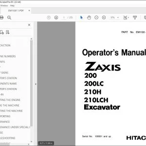 Hitachi ZAXIS 200 200LC 210H 210LCH Excavator Operator's Manual PDF