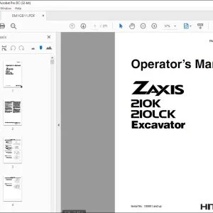 Hitachi ZAXIS 210K 210LCK Excavator Operator's Manual - PDF DOWNLOAD