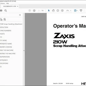 Hitachi ZAXIS 210W Scrap Handling Attachment Operator's Manual PDF