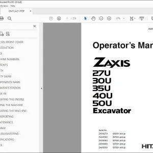 Hitachi ZAXIS 27U 30U 35U 40U 50U Excavator Operator's Manual PDF