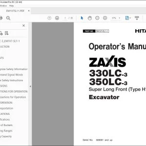 Hitachi ZAXIS 330LC-3 350LC-3 Excavator Operator's Manual PDF