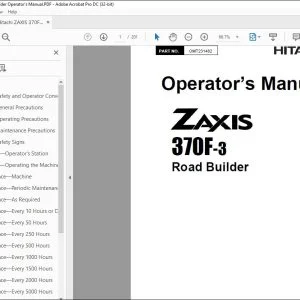 Hitachi ZAXIS 370F-3 Road Builder Operator's Manual - PDF DOWNLOAD