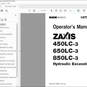 Hitachi ZAXIS 450LC-3 650LC-3 850LC-3 Excavator Operator's Manual PDF