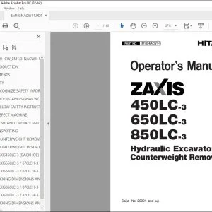 Hitachi ZAXIS 450LC-3 650LC-3 850LC-3 Hydraulic Excavator Operator's Manual - PDF DOWNLOAD