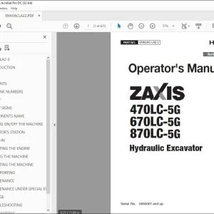 Hitachi ZAXIS 470LC-5G 670LC-5G 870LC-5G Excavator Operator's Manual PDF