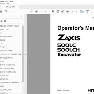 Hitachi ZAXIS 500LC 500LCH Excavator Operator's Manual EM16R21 PDF