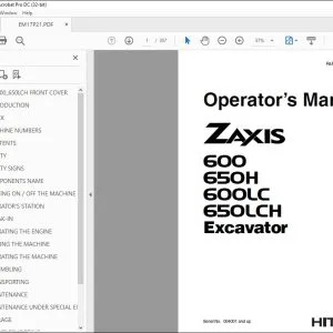 Hitachi ZAXIS 600 650H 600LC 650LCH Excavator Operator's Manual PDF