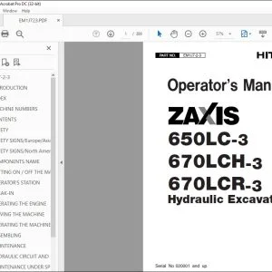 Hitachi ZAXIS 650LC-3 670LCH-3 670LCR-3 Excavator Operator's Manual PDF