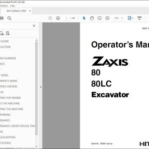 Hitachi ZAXIS 80 80LC Excavator Operator's Manual - PDF DOWNLOAD