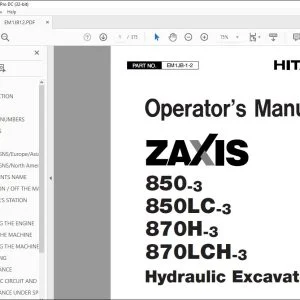 Hitachi ZAXIS 850-3 850LC-3 870H-3 870LCH-3 Excavator Operator's Manual PDF
