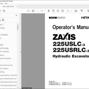 Hitachi Zaxis 225USLC-3 225USRLC-3 Excavator Operator's Manual PDF