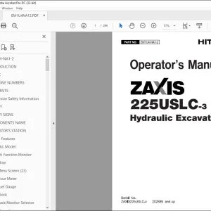 Hitachi Zaxis 225USLC-3 Hydraulic Excavator Operator's Manual PDF